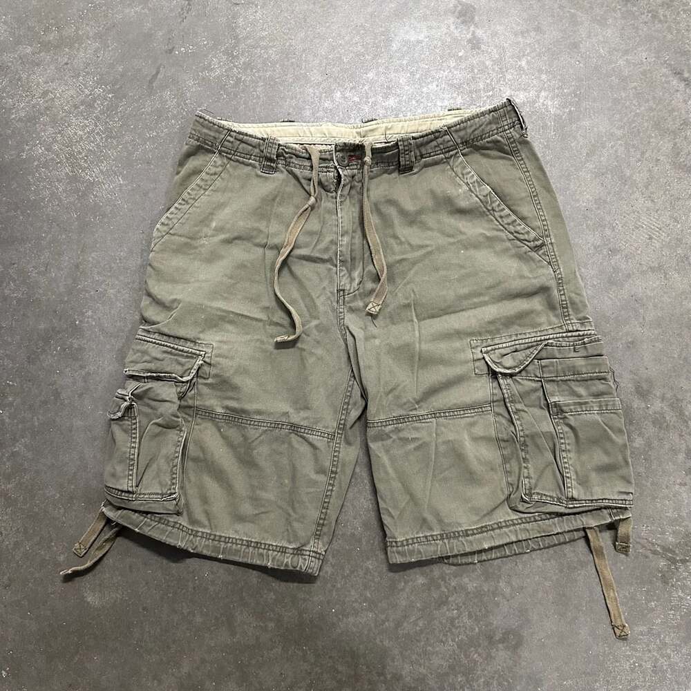 No Boundaries Vintage Y2K Olive Green Cotton Cargo Paratrooper Shorts Size 34